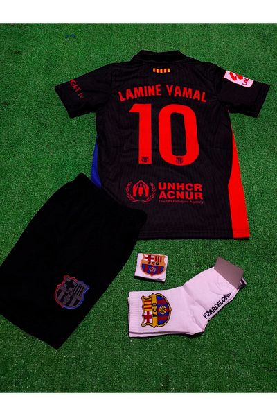 After Party Детски комплект от 4 части Lamine Yamal Away с яка за сезон 2024/25, JERSEY VS SPORTS DONGSHIRT (ЧЕРЕН) AG
