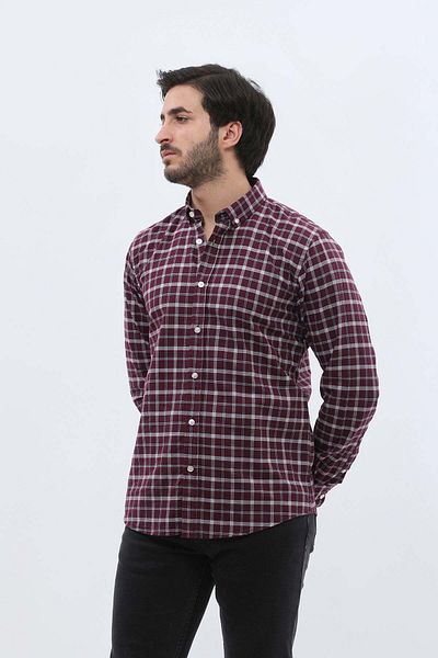 SHIRTSPRO shirtpro oxford regular fit long sleeve button down collar shirt in winetasting color
