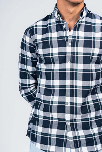 SHIRTSPRO قميص dnm united cotton أنيق بأكمام طويلة وأزرار باللون الأخضر منقوش