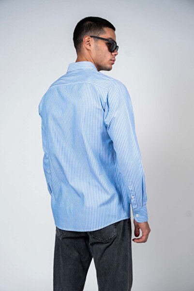 SHIRTSPRO قميص dnm united smart fit بأكمام طويلة وأزرار وخطوط زرقاء