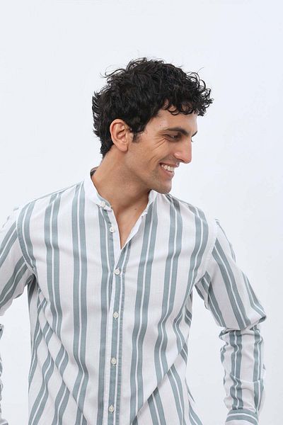 SHIRTSPRO shirtpro oxford regular fit long sleeve button down collar shirt in petrol color with stripes