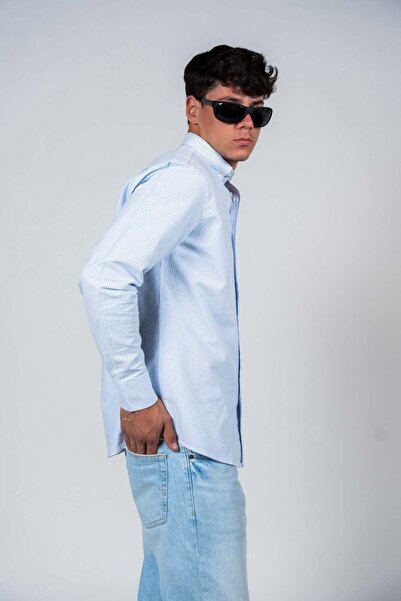 SHIRTSPRO dnm united smart fit long sleeve button down shirt blue stripes