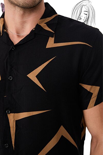 zuh giyim Ανδρικό πουκάμισο Camel Color Viscose Camel ριγέ φαρδύ