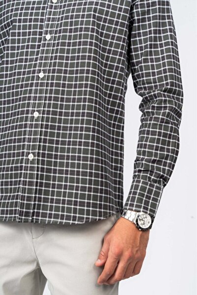 SHIRTSPRO قميص dnm united cotton أنيق بأكمام طويلة وأزرار باللون الأخضر منقوش