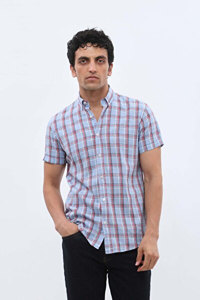 SHIRTSPRO shirtpro cotton regular fit short sleeve button down collar shirt in red color with stripes