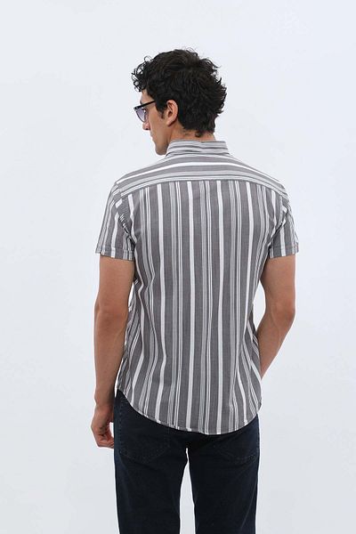 SHIRTSPRO shirtpro 100% cotton regular fit short sleeve button down collar shirt in grey color