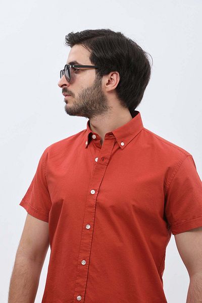 SHIRTSPRO shirtpro oxford regular fit short sleeve button down collar shirt picante color