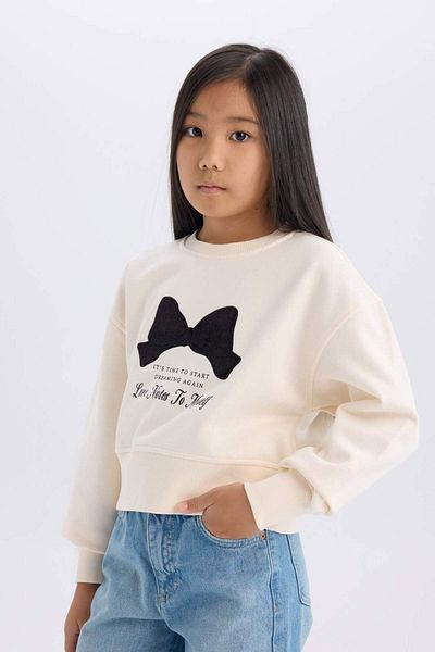 DeFacto Girls Christmas Themed Soft Feather Crew Neck Sweatshirt D5421A824Wn