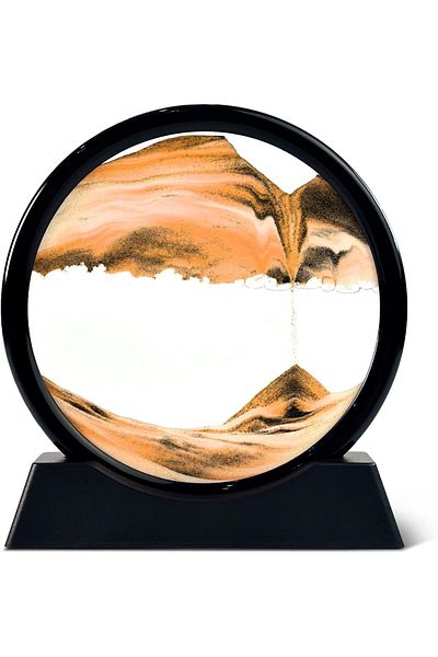 OEM House decoration, hourglass desk, glass/sand 3D18X19.5 cm, black/orange