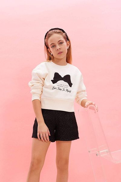DeFacto Girls Christmas Themed Soft Feather Crew Neck Sweatshirt D5421A824Wn