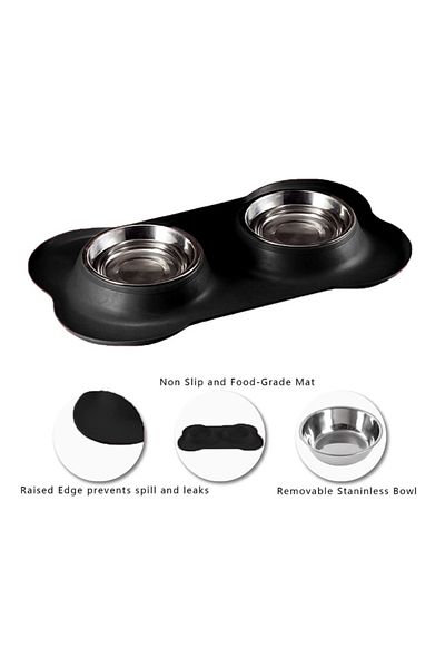 OEM Set 2 boluri pentru caini si pisici, inox & silicon, anti-alunecare, protejeaza pardoseala