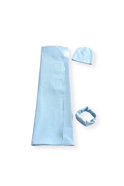 OEM Swaddling Blanket + Baby Hat Baby Blue