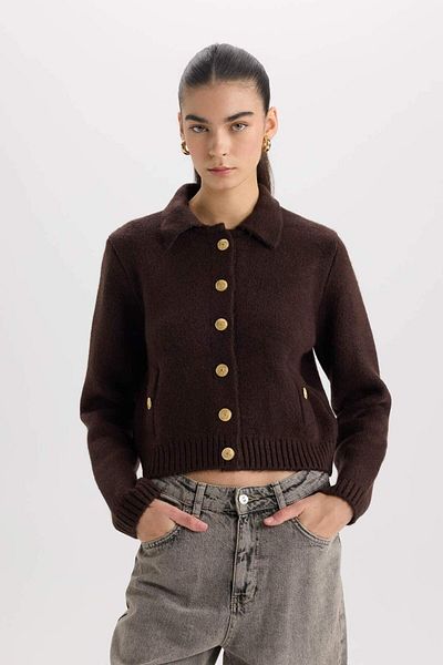 DeFacto Strickjacke mit Polokragen und Knöpfen in normaler Passform D8808AX24WN