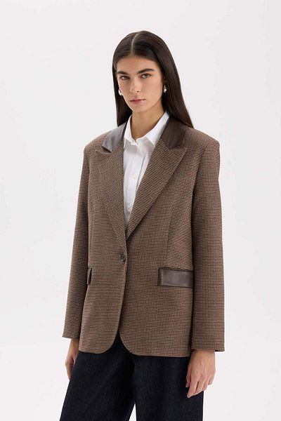 DeFacto Jachetă blazer cu detalii din piele artificială cu potrivire lată supradimensionată D7407AX24AU