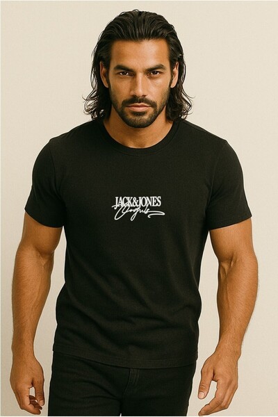 Jack & Jones Men's Logo Printed T-Shirt Black Crew