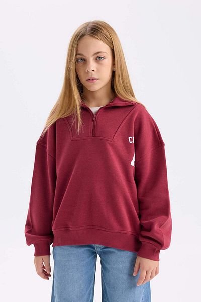 DeFacto Girls Oversize Wide Fit Zip-Up Stand Collar Printed Thick Sweatshirt with Soft Feather Inside D3357A8