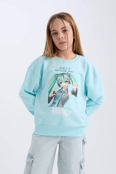 DeFacto Hatsune Miku Print Girls Oversize Sweatshirt - Crew Neck D2826A824Wn