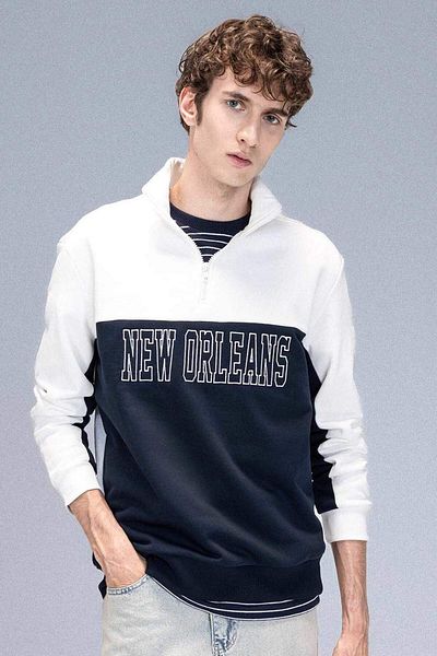 DeFacto Relax Fit Stand Collar Half Zip Printed Thick Sweatshirt D2169Ax24Au