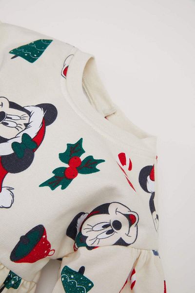 DeFacto Baby Girl Disney Mickey & Minnie Crew Neck Christmas Themed Long Sleeve Dress D7431A524Wn