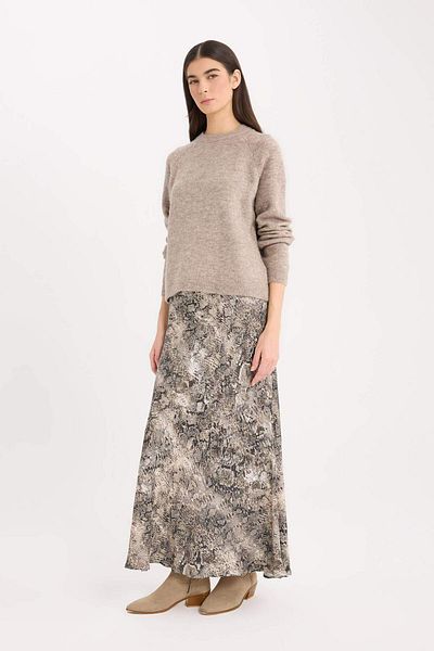 DeFacto A-Line Snakeskin Print High Waist Satin Midi Skirt 3200225