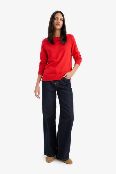 DeFacto Pulover de tricotaj cu textura moale cu decolteu - Regular Fit I6913az24wn