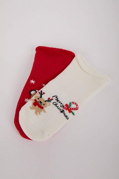 DeFacto Baby Girl New Year Themed Seamless 2-Piece Cotton Long Socks E2879A5Ns