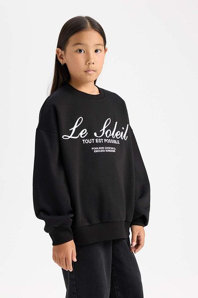 DeFacto Übergroßes, weit geschnittenes, bedrucktes Sweatshirt für Mädchen mit Rundhalsausschnitt D4381A824WN