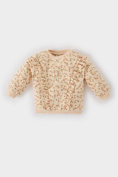 DeFacto Baby-Mädchen-Sweatshirt mit Rundhalsausschnitt und Blumendruck, weiches, pelziges Sweatshirt D7186A524WN