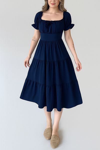 MILANOFOX Square/Madonna Collar Elastic Relaxed Cut Summer Dress