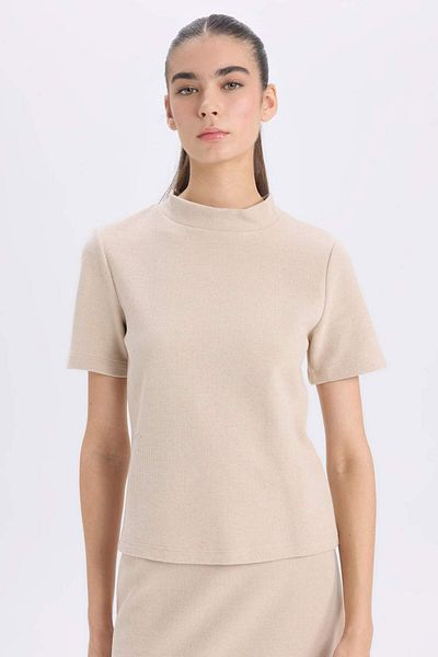 DeFacto Slim Fit Slim Fit Half Turtleneck Basic Solid Short Sleeve T-Shirt D9758Ax24Wn