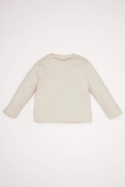 DeFacto 2-teiliges Set für Babys, Jungen, Rundhalsausschnitt, Langarm-T-Shirt, Samt-Teddybär-bedruckter Salopet-Overall D6030A524W