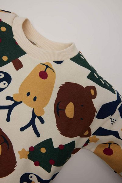 DeFacto Baby Boy Crew Neck Weihnachten Thema gedruckt innen weiche pelzigen Sweatshirt D6728A524WN