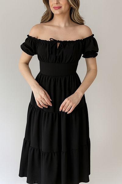MILANOFOX Black Square/Madonna Collar Elastic Linda Ayrobin Midi Dress - Comfortable, Stylish and Casual Summer Model