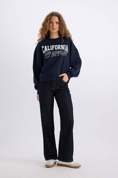 DeFacto Loose Fit Crew Neck Printed Thick Fabric Sweatshirt E3390Axns
