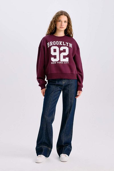 DeFacto Loose Fit Crew Neck Printed Thick Sweatshirt E3326Axns