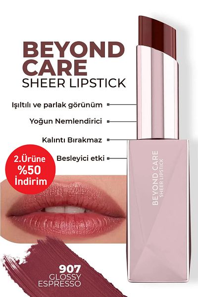 Alix Avien Beyond Care Sheer Lipstick 907 - Glossy Espresso - Intense Moisturizing Nourishing Effect - Glossy Lipstick