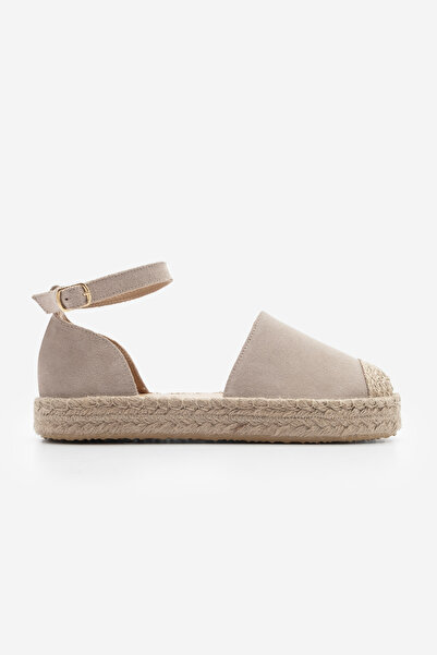 Marjin Γυναικεία σανδάλια εσπαντρίγιας από γνήσιο δέρμα με λουράκι από γιούτα Zoder Beige Suede