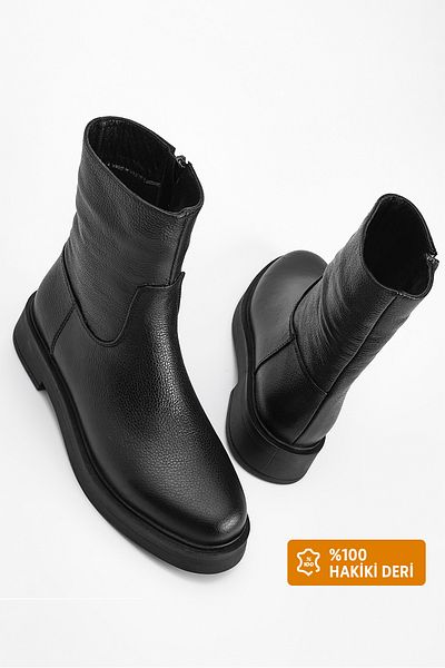 Marjin Cizme zilnice de damă din piele naturală cu talpă groasă Zervas negru