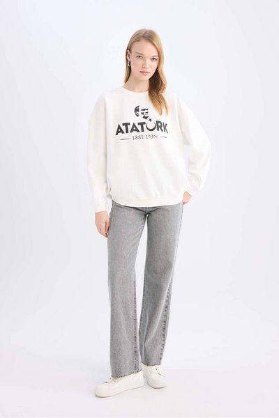 DeFacto Hanorac oversize cu decolteu lat și imprimeu Ataturk E5447AX24WN