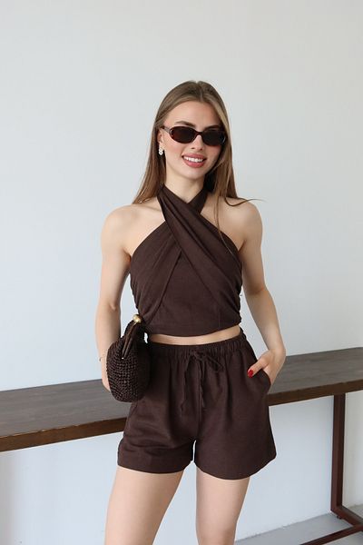Laluvia Brown Halter Neck Bustier Suit - 30352