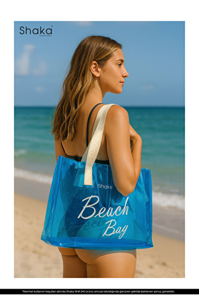 SHAKA Μπλε SHK241 Τσάντα παραλίας, ταξιδιού και πικνίκ με ολόγραμμα εκτύπωσης PVC μονής θήκης