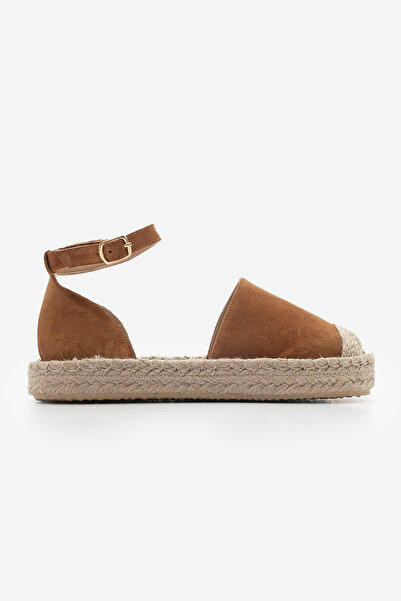 Marjin Tan Suede Women's Espadrille Sandals - Genuine Leather, Ankle Strap Jute