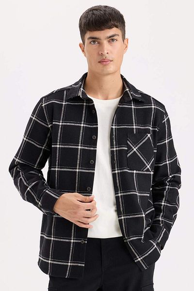 DeFacto Regular Fit Polo Collar Checked Flannel Long Sleeve Shirt E2763Ax24Wn
