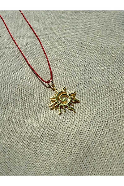 The Leia Kırmızı İpli Spiral Güneş Kolye - Gold / 925 Ayar Gümüş