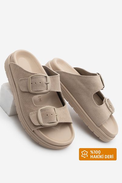 Marjin Women's Thick Sole Daily Slippers Beige Rontes
