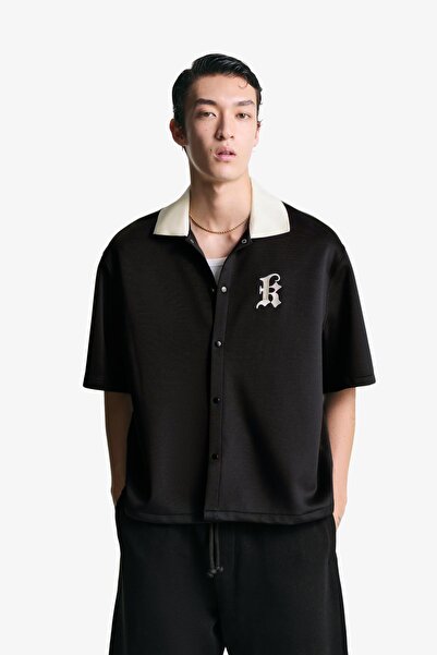 Bershka İşlemeli boxy fit kısa kollu gömlek