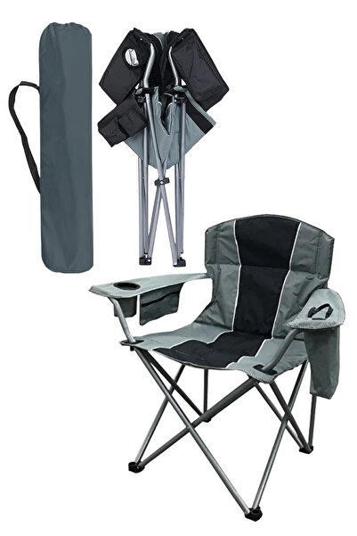 Blooma Kamp Sandalyesi Buz Çantalı Kamp Koltuğu XL Kalın Profil Siyah Gri
