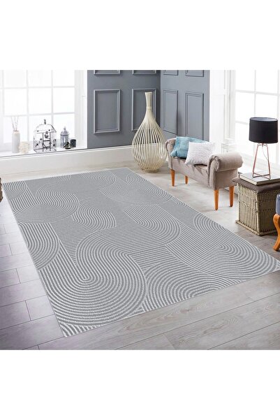 Dinarsu Merinos Rölyef Gri Pufy Post Halı Kaymaz Taban Yıkanabilir Yumuşak Yü...