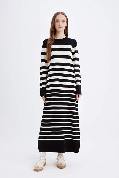 DeFacto Regular Fit Striped Long Sleeve Maxi Knitwear Dress 3113786