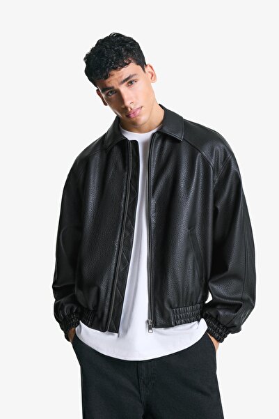 Bershka سترة ذات تأثير جلدي